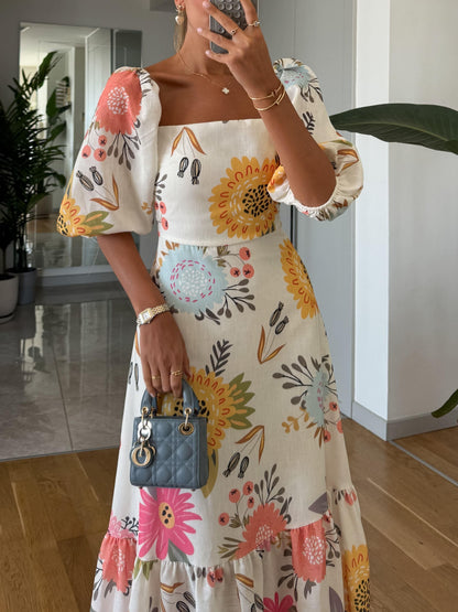 CAMILLE – ELEGANT BLOOM PUFF-SLEEVE DRESS