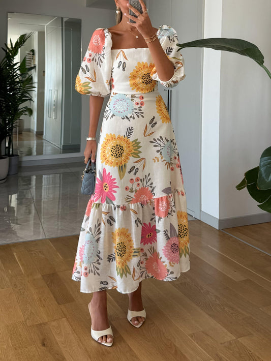 FABLE – ROMANTIC FLORAL MIDI WITH PUFF SLEEVES