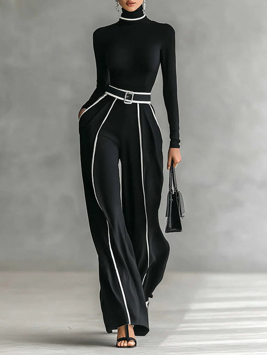 Emma | Completo elegante a due pezzi con collo alto e pantaloni larghi