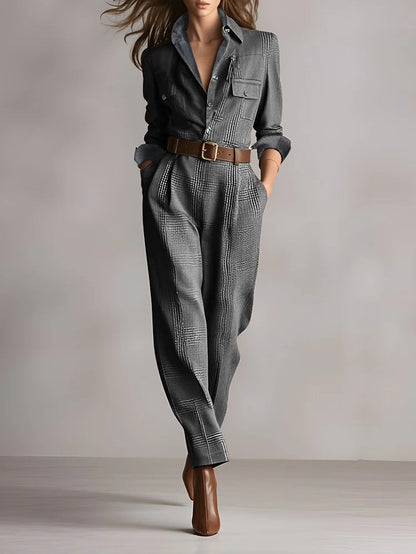 Vittoria - Brauner Tweed Damen Utility Jumpsuit