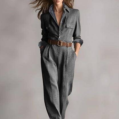 Jumpsuit für Damen mit Karomuster und Taschen