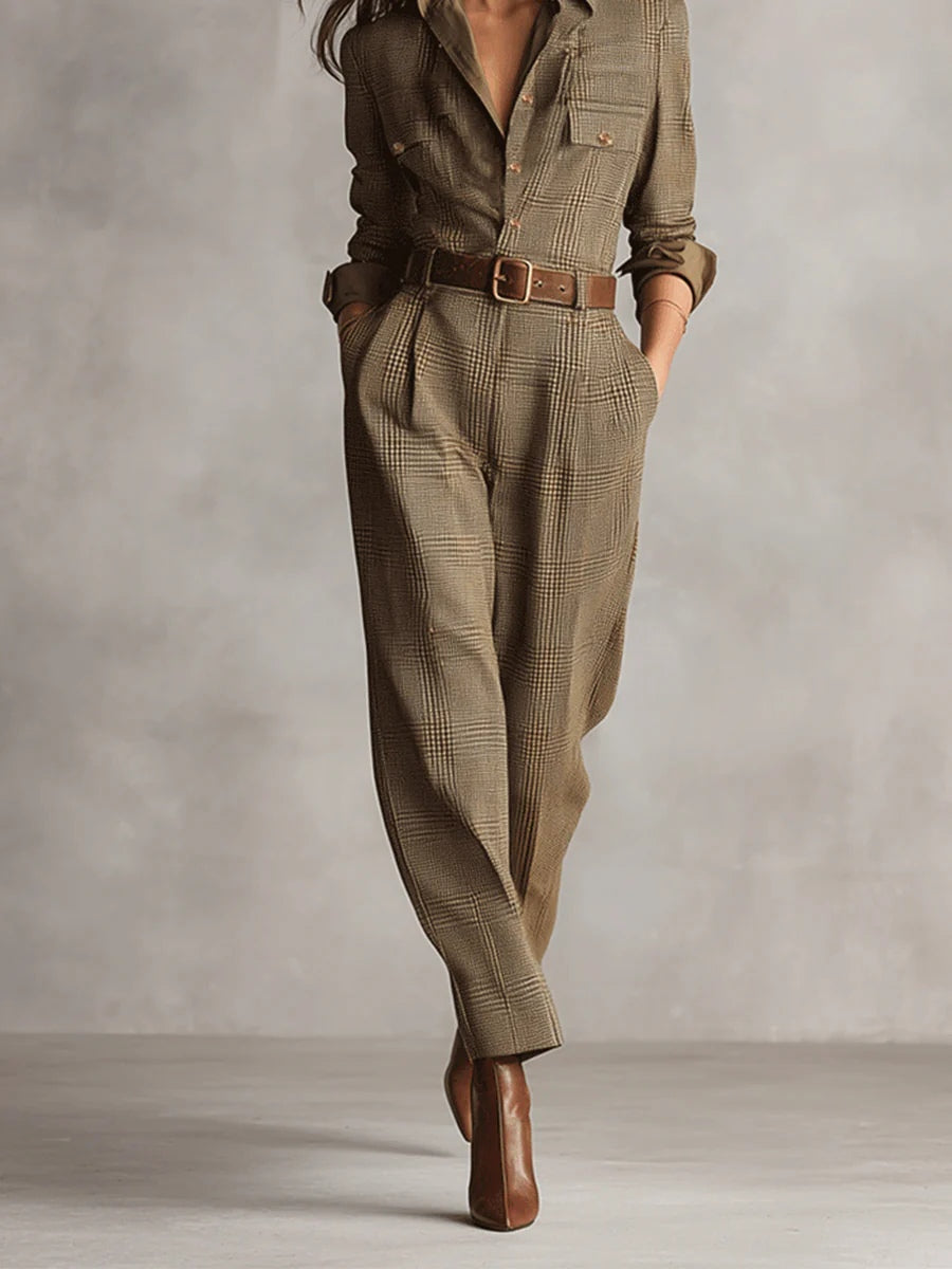 Vittoria - Brauner Tweed Damen Utility Jumpsuit