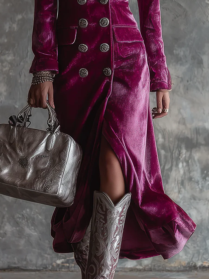 Robe blazer longue femme en velours – Élégance audacieuse, automne hiver