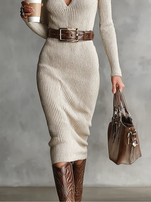 Luxus-gerippte Strickkleid