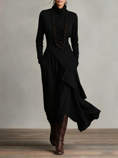 ARIELLE - Vintage Asymmetrical Turtleneck Dress