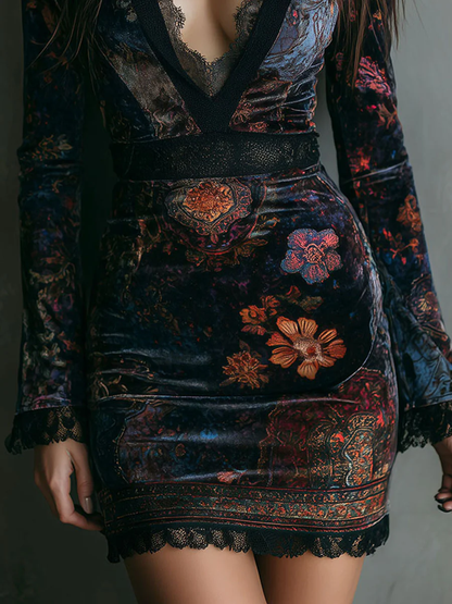 Loredana | Rochie Mini din Catifea Florală Sofia