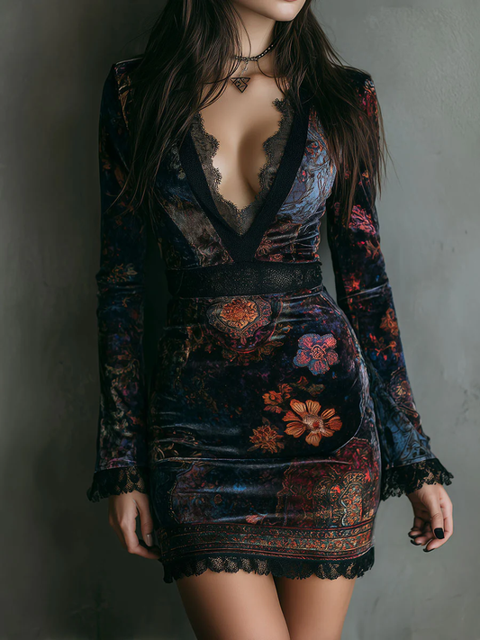 Loredana | Rochie Mini din Catifea Florală Sofia