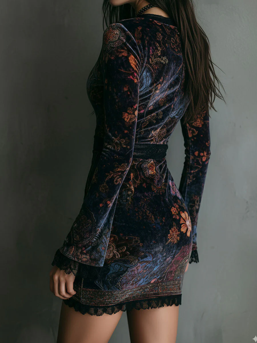 Loredana | Rochie Mini din Catifea Florală Sofia