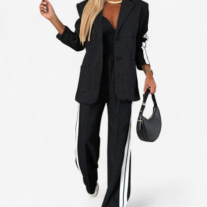 Ashley – Tweedelige Set met Lange Mouwen Blazer en Wijd Pijp Broek