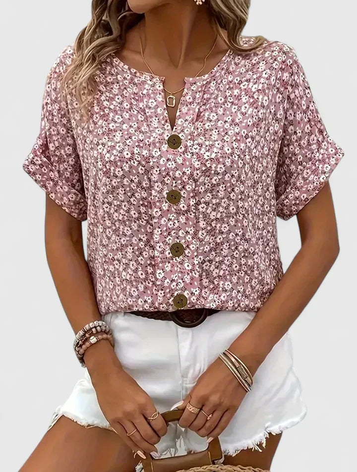 Roselune | Damska Letnia Kwiatowa Bluzka Casual z Guzikami