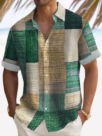 Marek | Kerge Patchwork Lühikeste Varrukatega Meeste Särk