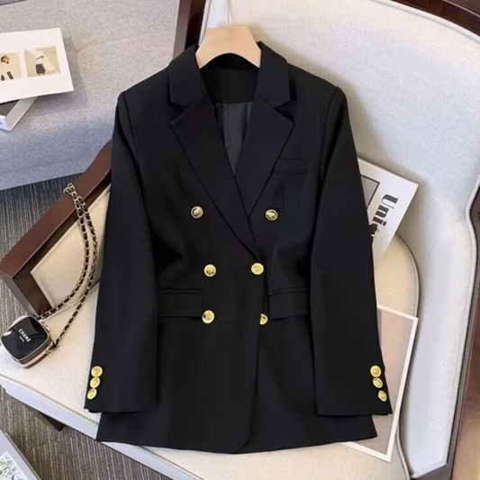 Elegant Blazer with Double-Breasted Design and Gold Buttons