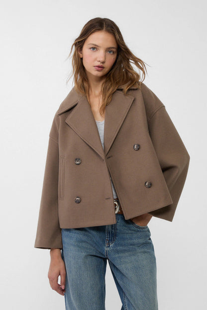 Women's Short Coat – Double Breasted Elegant Chic Transition Jacket