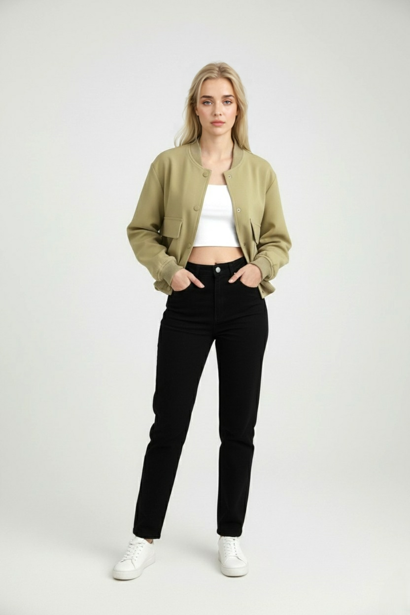 Women's Bomber Jacket - Olive Green - View 2 | Vanda Liamo