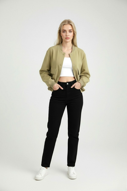 Women's Bomber Jacket - Olive Green - View 2 | Vanda Liamo