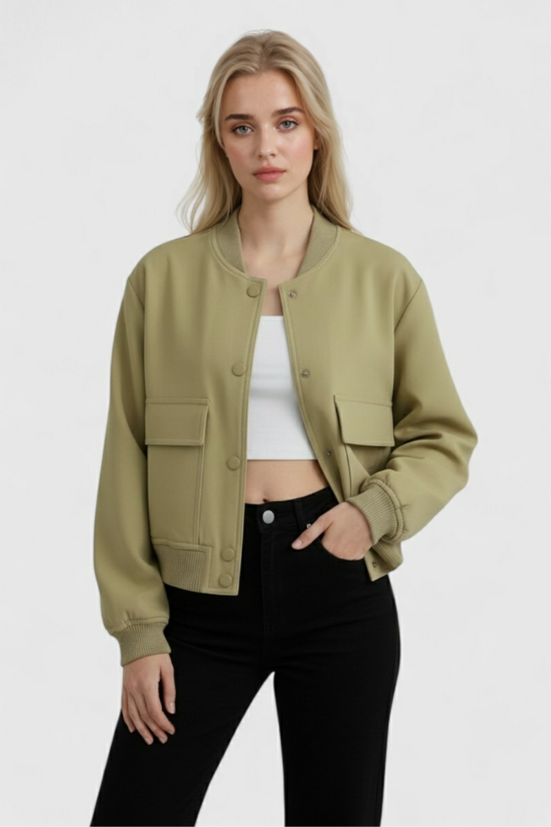 Women's Bomber Jacket - Olive Green | Vanda Liamo