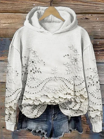 Leenja – Lässiger Kapuzenpullover Mit strukturiertem Blumenmuster