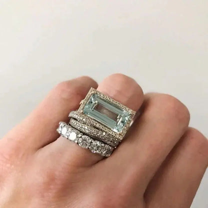 Conjunto Vintage de Anéis em Prata com Turquesa de Vidro