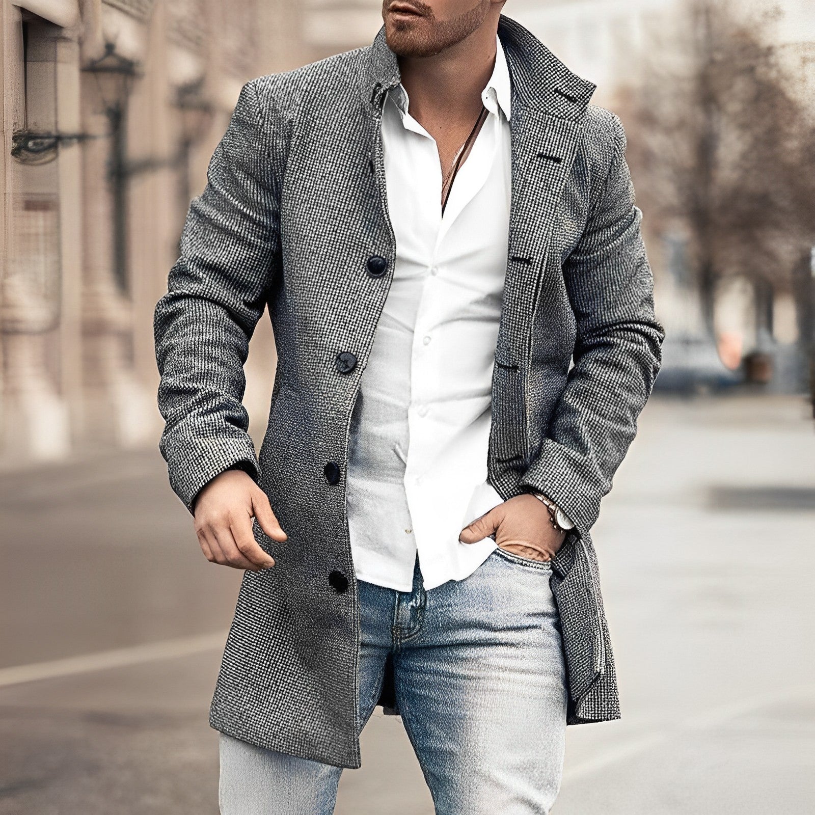 Tate | Stylish Long Button Up Coat for Men
