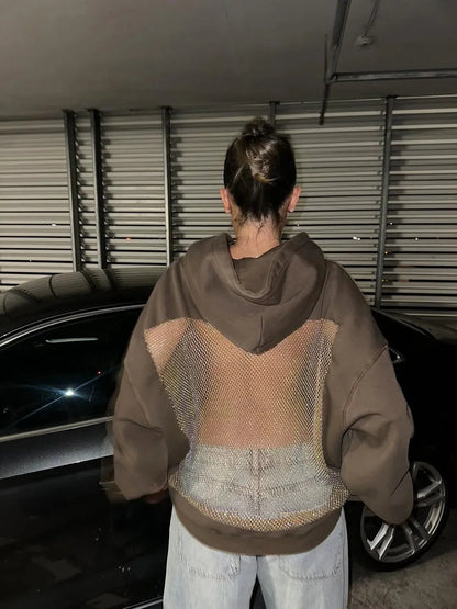 Bluza damska | z kapturem oversize z ozdobną aplikacją na plecach