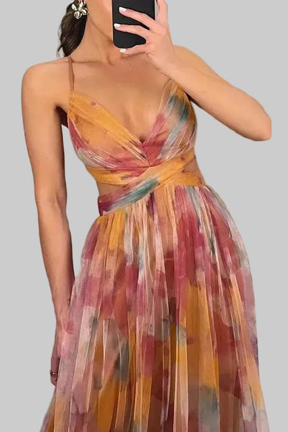 Luna | Pleated Flowing Strap Maxi Dress