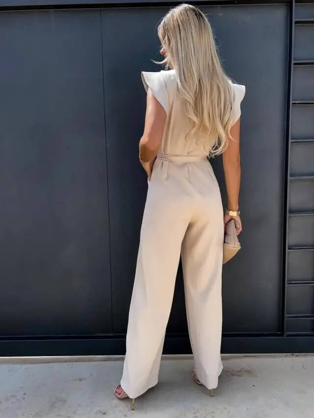 Jumpsuit Linen Blend Wide Leg Belted Summer One Piece