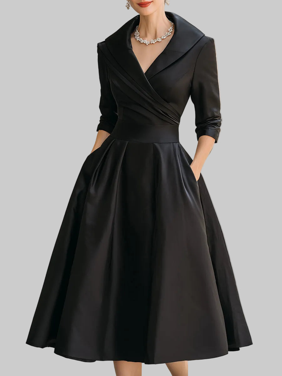 Olivia | Satin Wrap V Neck Midi Dress