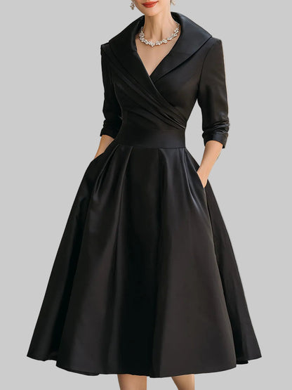 Olivia | Satin Wrap V Neck Midi Dress