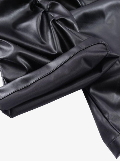 Punk Style Pleated Faux Leather Pants