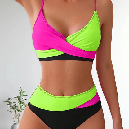 Comfortabele Patchwork Bikini Set voor Dames met Stretch Pasvorm