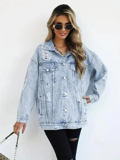 Giacca in denim oversize impermeabile e foderata da donna