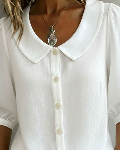 Neslora™ - Chemise femme coton col Peter Pan manches mi-longues élégantes
