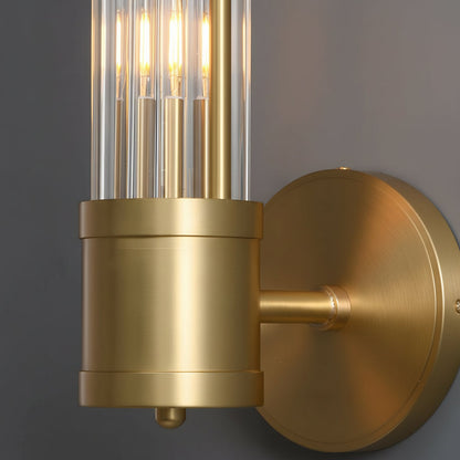 Freyza - Fluted Glass Wall Sconce | Cylinder Gold Chrome E14 30-45cm / 12-18in - Modern Vanity Light