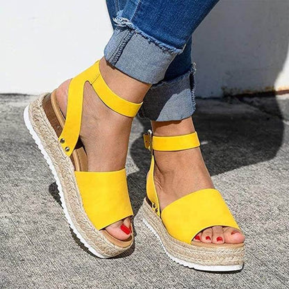 Damen Plateau-Espadrille Sandalen mit Keilabsatz & Riemchen – Livia