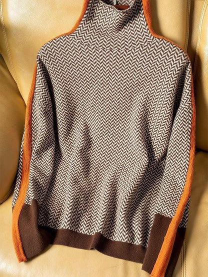 Elegant Patterned Turtle-Neck Sweater