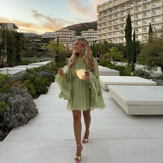 Elinor - Ruffle Chiffon Mini Holiday Dress