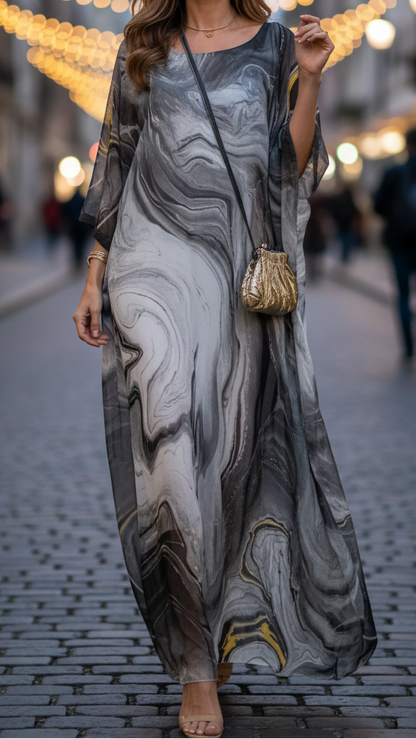Women's Chiffon Kaftan Maxi Dress Batwing Sleeve Formal