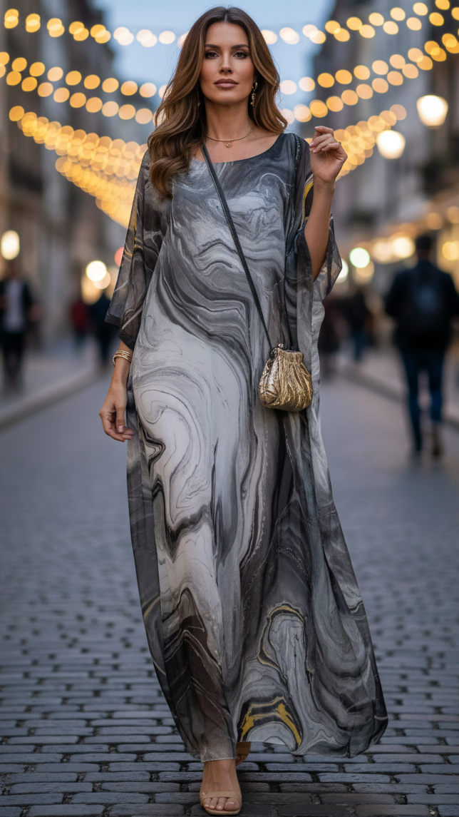 Women's Chiffon Kaftan Maxi Dress Batwing Sleeve Formal