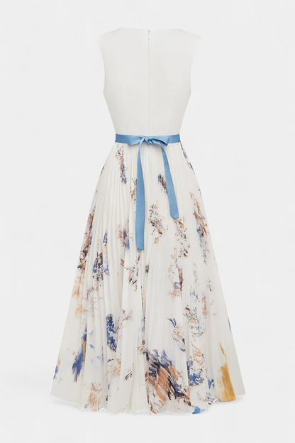 Elise Μίντι Αμάνικο Πλισέ Φόρεμα με Floral Print