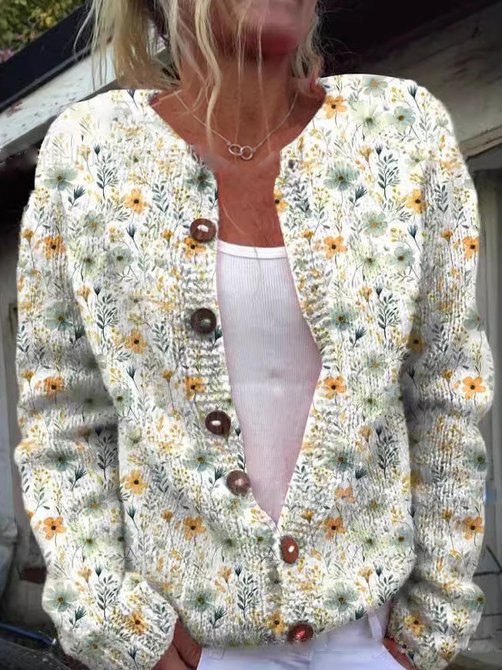 Cylene | Weiche Strickjacke mit Blütenstickerei