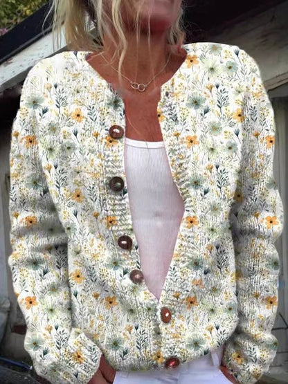 Cylene | Weiche Strickjacke mit Blütenstickerei