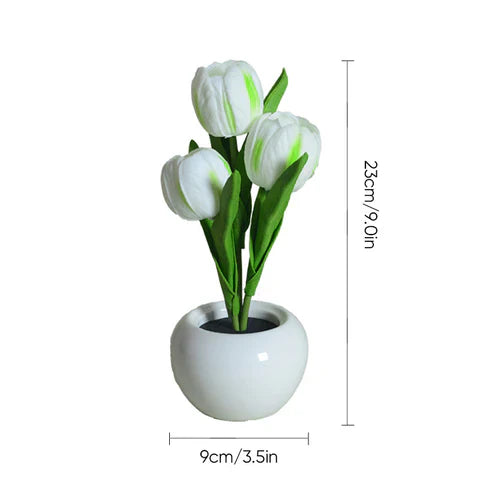 Tulpen-LED-Tischlampe im Keramiktopf – Warmes Dekorlicht