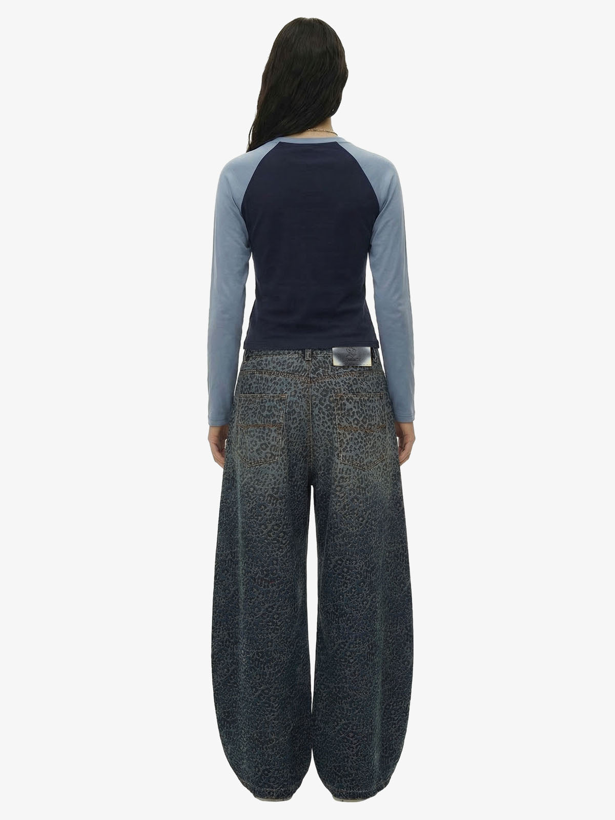 Leopard Print Denim Barrel Jeans