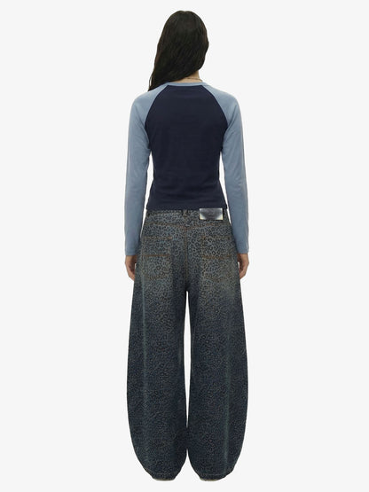 Leopard Print Denim Barrel Jeans