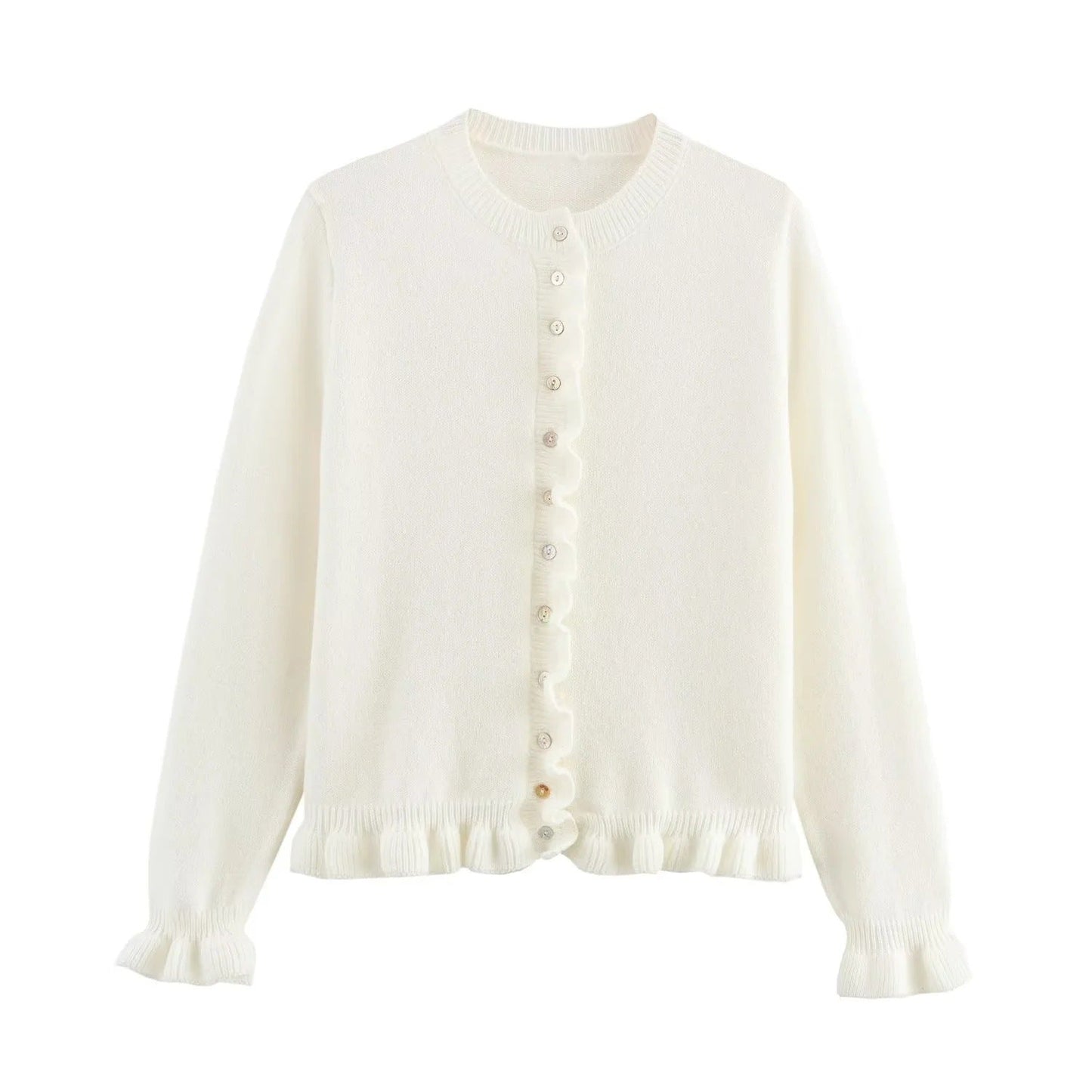 Ruffled women's cardigan with buttons, chic layered top