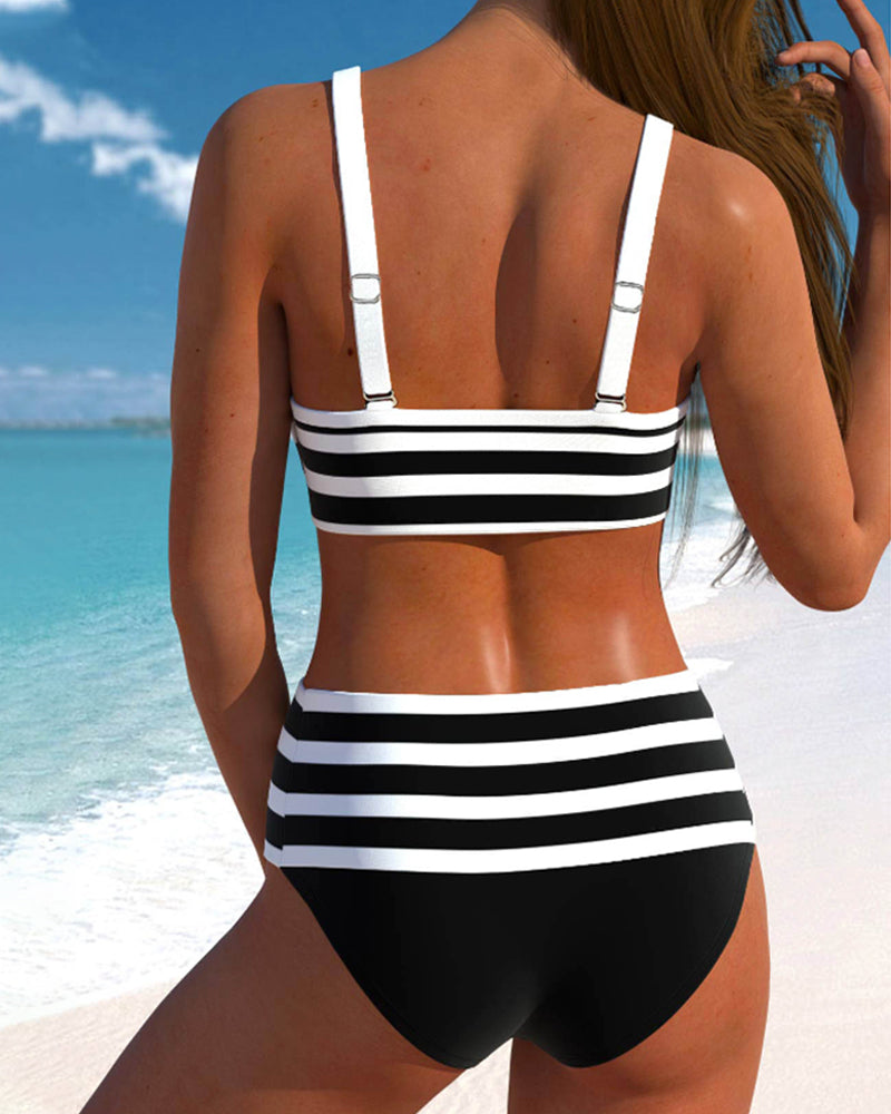Romy - Bikini Rayé Taille Haute