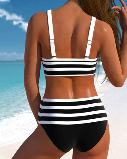 Romy - Bikini Rayé Taille Haute