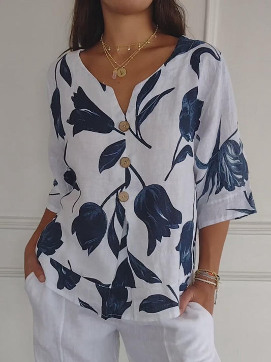 Linéa | Blouse Fluide à Col V Imprimé