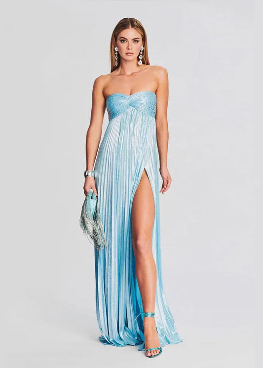 Himmelblaues trägerloses Gästekleid für Hochzeiten