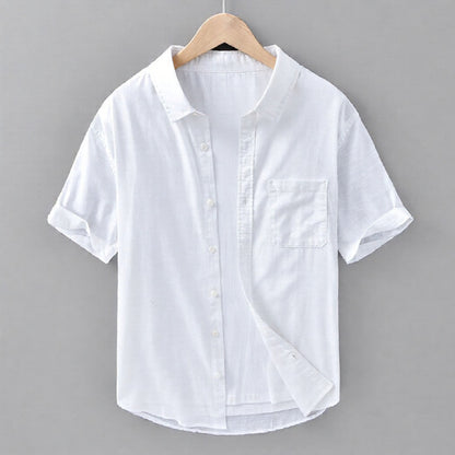 Men's Linen Short Sleeve Shirt Button Down Casual Top